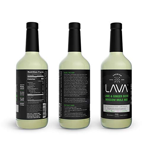 (3 Pack) LAVA Premium Spicy Moscow Mule Mix by LAVA Craft Cocktail Co., Made with Ginger Beer, Key Lime Juice, Real Ginger Puree, No Artificial Sweeteners, Ready to Use, 1-Liter (33.8oz) Glass Bottle-Velvo Beauty