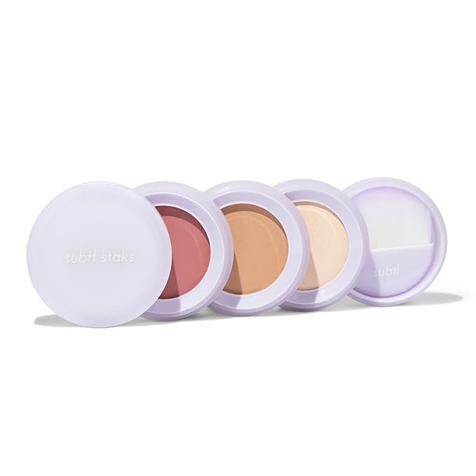 Subtl Beauty 3-in-1 travel makeup kit by subtl staks | powder blush, bronzer, and highlighter | includes mirror lid and mini brush | for fair-light skin tones-Velvo Beauty
