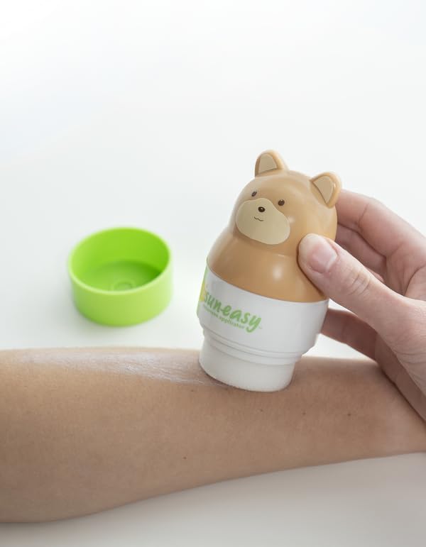 YAYA ORGANICS Sun-Easy Sunscreen Applicator, Refillable Roll-On with Sponge for Kids and Babies, Fun, Fast and Mess-Free application, Holds 100 ml, Bear/Blue Cap-Velvo Beauty