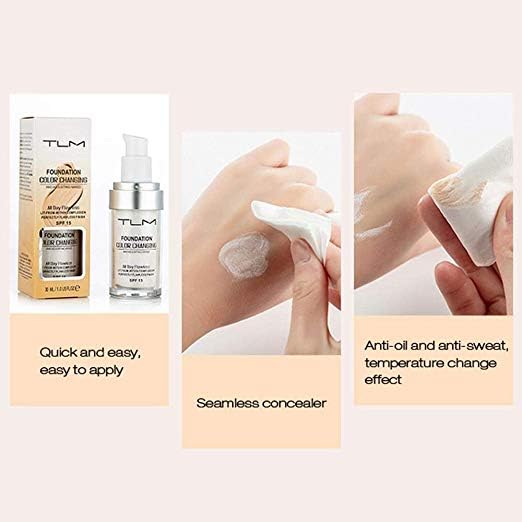 TLM Colour Changing Foundation - Flawless Coverage, Lightweight Formula, Adapts to Skin Tone, Hides Wrinkles & Lines, Hydrating & Long-Lasting, BB Cream Makeup Base Concealer Cover-Velvo Beauty