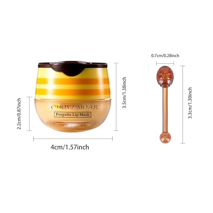 4PCS Nourishing Bee Lip Balm Honey Pot, Honey & Strawberry Lip Mask Moisturizing Lip Balm with Brush, Hydrating & Prevention Dry and Cracked Lips Reduces Lip Lines Lip Care Product-Velvo Beauty