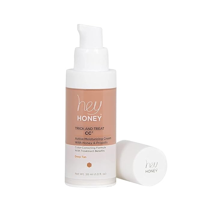 Hey Honey Trick and Treat CC² Cream SPF 46 | Active Moisturizing Color Correcting Cream with Honey & Propolis | Best Cover For Rosacea, Skin Redness & Mature Skin | Cruelty-Free | 1 oz (Deep Tan)-Velvo Beauty