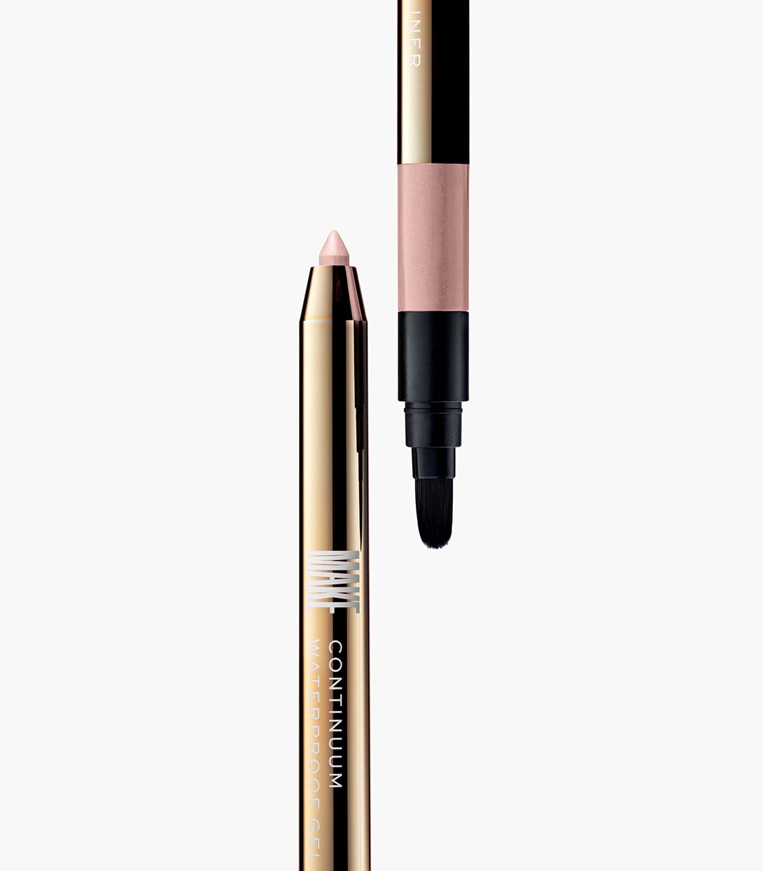 MAKE Beauty Continuum Waterproof Gel Eyeliner Pencil. Creamy, Pigmented Multi-Use, including Waterline with Built-in Sharpener and Blending Brush. Smudge-Proof Makeup. Shade - Celestial, Champagne-Velvo Beauty