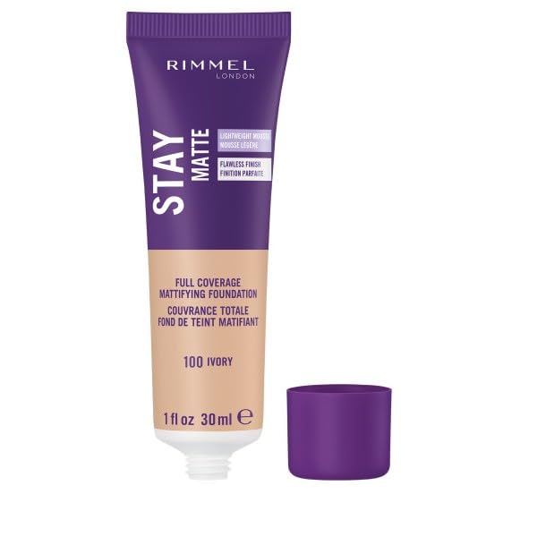 Rimmel London Stay Matte Liquid Mousse - 091 Light Ivory - Foundation, Lightweight, Shine Control, Oil-Free, 1oz-Velvo Beauty