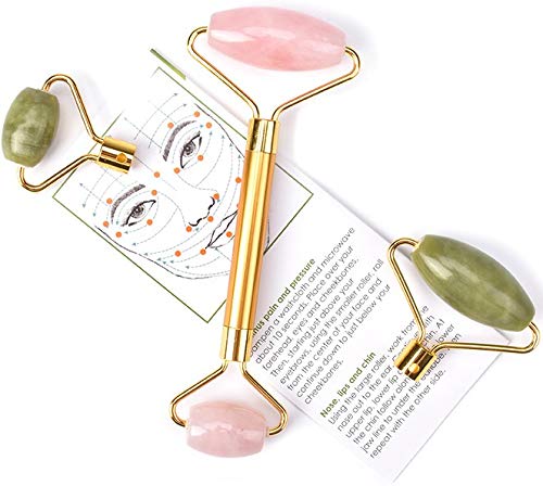 Jade Rose Quartz Roller Kit with 3 Changeable Heads | Face Facial Roller-Velvo Beauty