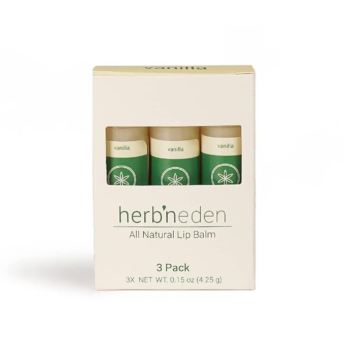 Herb’N Eden Vanilla Lip Balm Pack of 3 | Moisturizing and Soothing for Dry, Chapped Lips | 100% Natural Ingredients | Essential Oils-Velvo Beauty