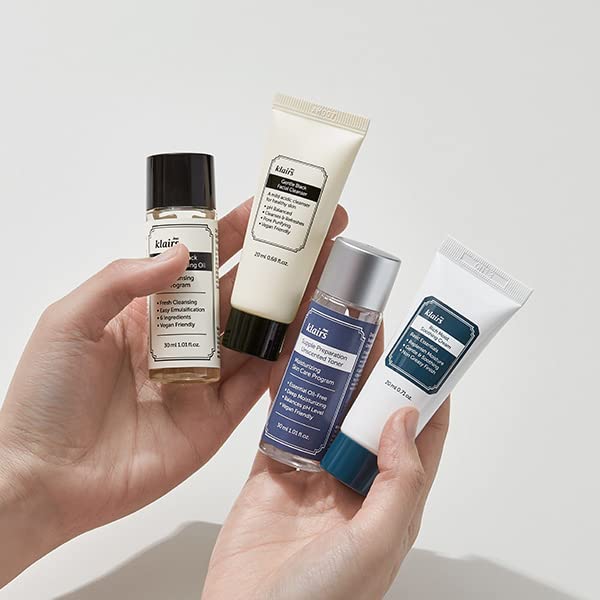 [DearKlairs] Skincare Trial Kits, 4 minis, cleansing oil, cleanser, toner, cream, Travel must haves, Gifts for Women, Stocking Stuffers for adults-Velvo Beauty