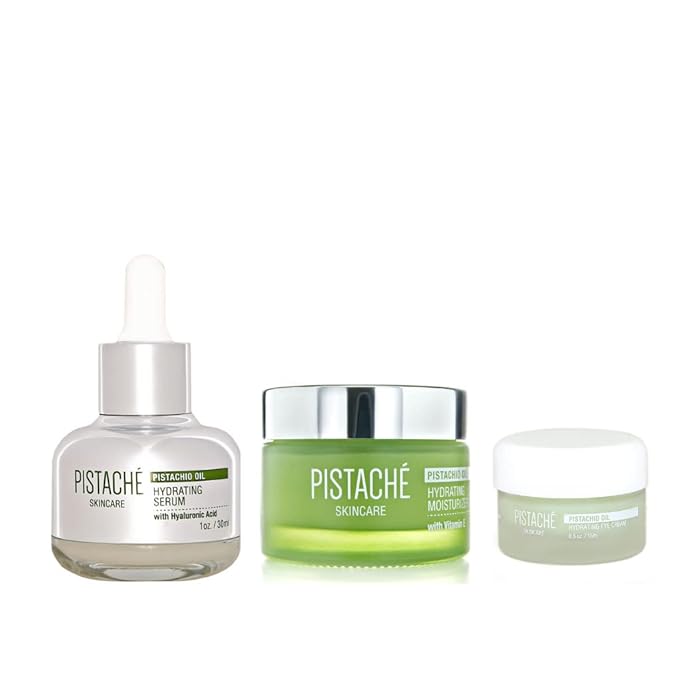 Pistaché Skincare Pistachio Oil Ultimate Face Trio Set + Eye Cream, Hyaluronic Acid Face Serum & Face Moisturizer + Hydrates and Nourishes + Vitamin E + Antioxidant Protection-Velvo Beauty