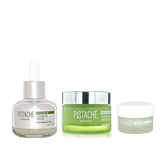 Pistaché Skincare Pistachio Oil Ultimate Face Trio Set + Eye Cream, Hyaluronic Acid Face Serum & Face Moisturizer + Hydrates and Nourishes + Vitamin E + Antioxidant Protection-Velvo Beauty