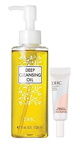DHC Must Haves, Deep Cleansing Oil Medium, Velvet Skin Coat Mini, Facial Cleansing Oil, Makeup Primer, Fragrance and Colorant Free, Ideal for All Skin Types, 4.1 oz. and 0.18 oz.-Velvo Beauty