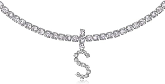 Silver Choker Necklace Rhinestones Shinning Letter M Fashion Letter A Sparkly Letter S Jewelry for Women Girls-Velvo Beauty