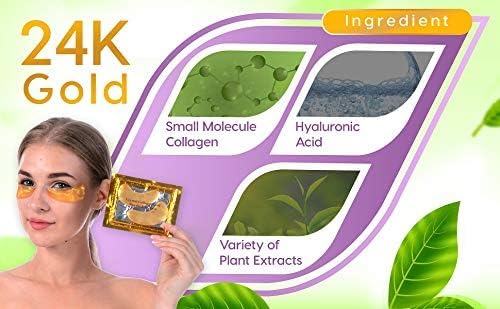 48Pcs/24Pairs 24K Gold Gel Crystal Collagen Eye Pads, Under Eye Mask for Moisturizing, Fine Lines, Dark Circles& Puffy Eyes Under Eye Patches-Velvo Beauty