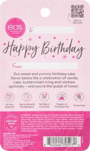 eos Natural Shea Lip Balm- Birthday Cake, All-Day Moisture Lip Care Products, 0.25 oz-Velvo Beauty