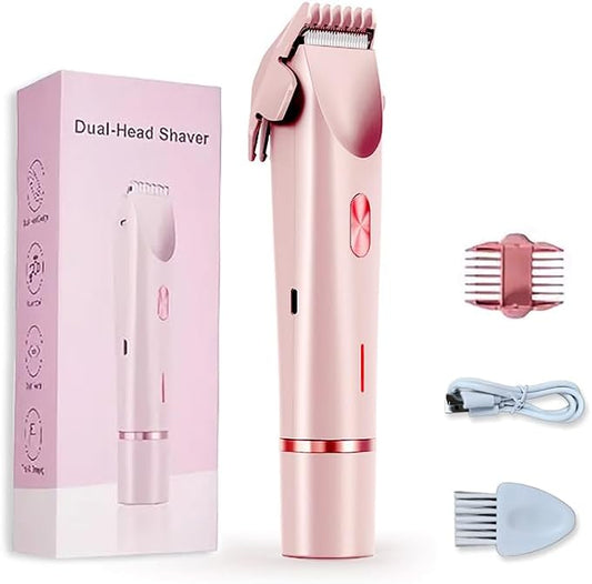 2-in-1 Women's Electric Shaver, Waterproof Cordless Bikini Trimmer & Body Razor, Dual Head Pain-Free Design, Pink Galaxy (2025)-Velvo Beauty