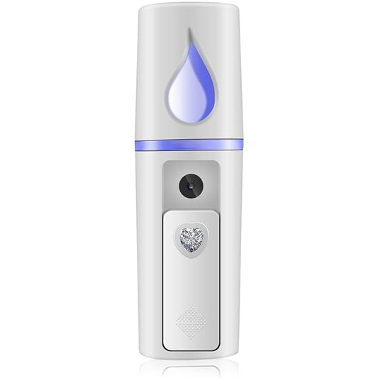 Nano Facial Mister Portable Mist Sprayer with Mirror Mini Cool Mist Spray for Skin Care & Facial Body Moisturized & Eyelash Extensions, USB Rechargeable (White)-Velvo Beauty