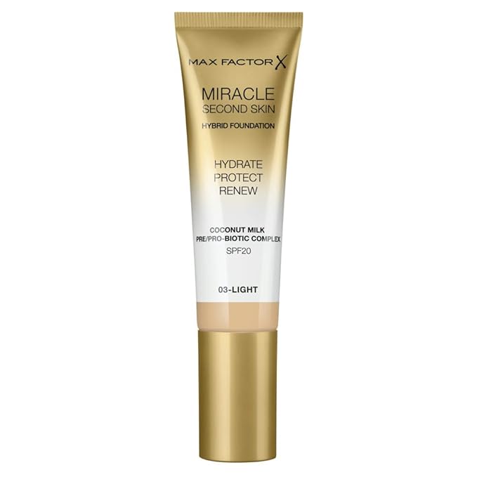 Max Factor Miracle Second Skin Foundation SPF 20-03 Light Foundation Women 1.01 oz-Velvo Beauty