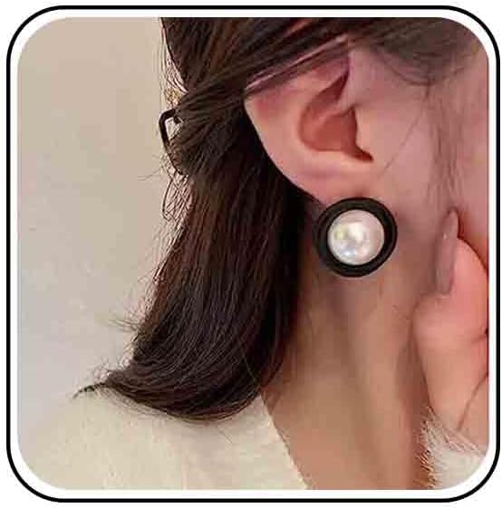Vintage Mermaid Pearl Stud Earrings Half Pearl Earrings Black Enamel Circle Earrings Mermaid Stud Earrings Jewelry for Women and Girls-Velvo Beauty