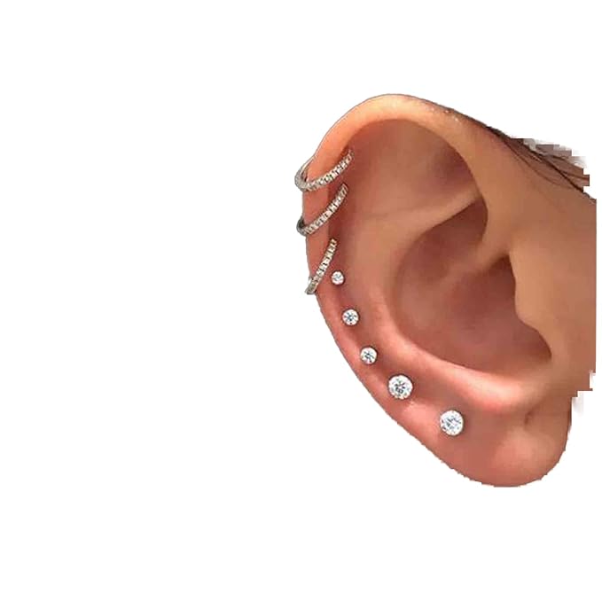 Boho Rhinestone Circle Huggie Hoops Earrings Multiple Piercing Earrings Silver Cz Band Cuff Earrings Vintage Tiny Studs earrings set for Women and Girls Gifts-Velvo Beauty