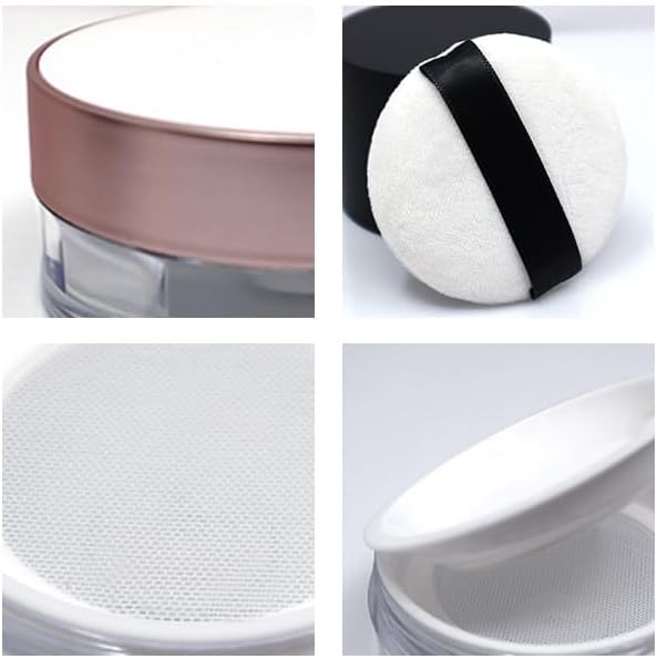 AKOAK Capacity 15ml(0.5 oz) No Leaks Empty Reusable Plastic Loose Powder Compact Container DIY Makeup Powder Case with Sponge Powder Puff, Elasticated Net Sifter and Threaded Screw Lid (White)-Velvo Beauty
