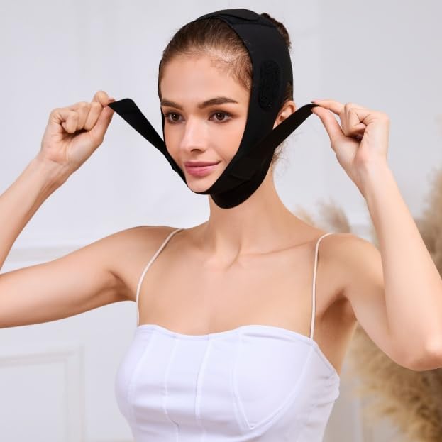 Face Slimming Strap, Double Chin Reducer Band, Graphene V-Line Mask Chin Up Mask V Shaped Face Mask Chin strap for sleeping, V-Line Lifting Mask for Women, Black,Medium-Velvo Beauty