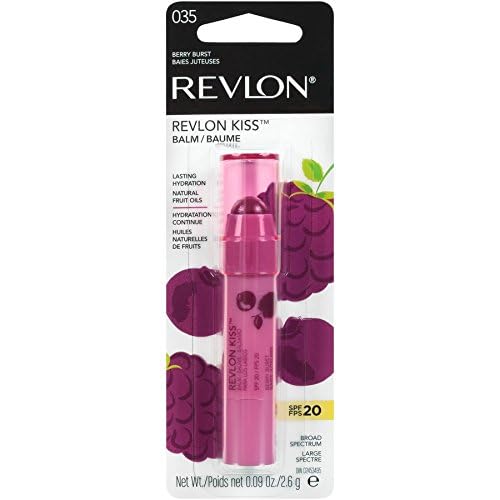 Revlon Lip Balm, Kiss Tinted Lip Balm, Face Makeup with Lasting Hydration, SPF 20, Infused with Natural Fruit Oils, 035 Berry Burst, 0.09 Oz (Pack of 2)-Velvo Beauty