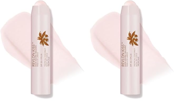 Revlon Lip Balm, Kiss Tinted Lip Balm, Face Makeup with Lasting Hydration, SPF 20, Infused with Natural Fruit Oils, 010 Tropical Coconut, 0.09 Oz (Pack of 2)-Velvo Beauty