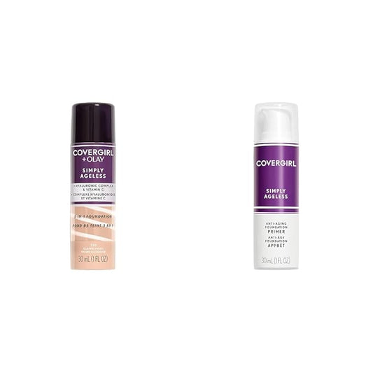 COVERGIRL+OLAY Simply Ageless 3-in-1 Liquid Foundation, Classic Ivory & Simply Ageless Makeup Primer, 1 Fl Oz, Pack of 1-Velvo Beauty
