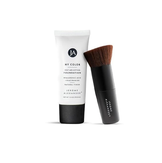 Jerome Alexander My Color Self Adjusting Full Coverage Foundation Makeup with Kabuki Brush (Light)-Velvo Beauty