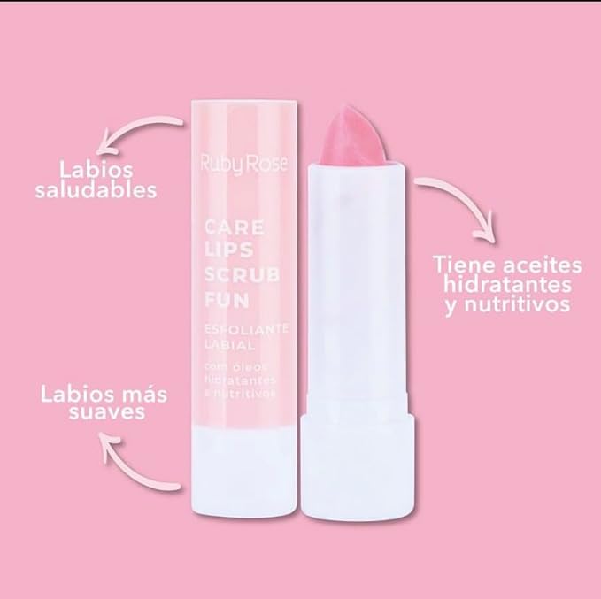 RUBY ROSE COSMETICS - EXFOLIANTE LABIAL CARE LIPS FUN STRAWBERRY LOVE, exfoliante labial en barra, tiene aceites hidratantes y nutritivos!!-Velvo Beauty
