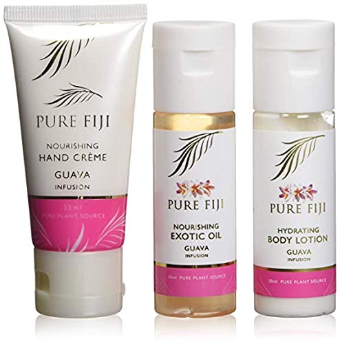 Pure Fiji Nourishing Trio, Ideal Spa Bath Gift Set for Women - Travel Kit - Includes Exotic Body Oil, Hydrating Body Lotion For Women and Nourishing Hand Cream, Guava Scent-Velvo Beauty