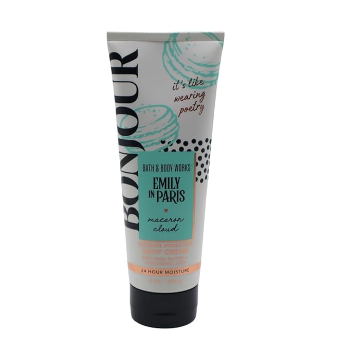 Bath & Body Works Emily in Paris MACARON CLOUD 3pc Bundle Gift Set with a Red Bow for Holidays - Mist, Body Cream, Shower Gel - Full Size-Velvo Beauty