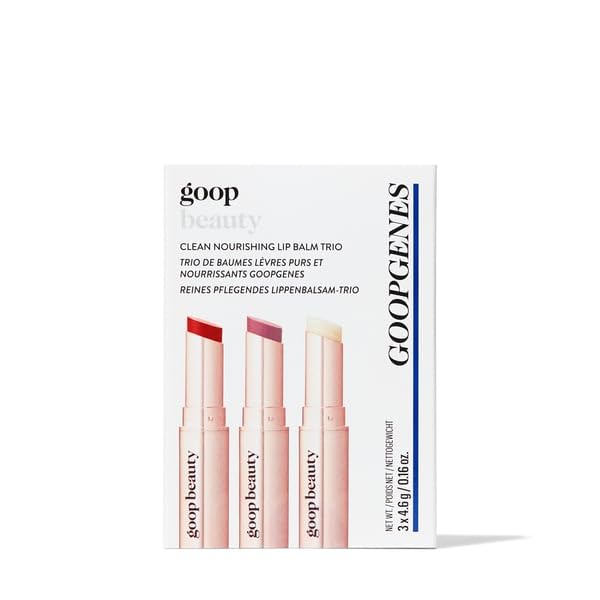 goop Beauty Lip Balm Trio | Clean Moisturizer for Chapped, Cracked & Dry Lips | Clear, Peony, & Tomato | Tinted for Sheer Color | Petroleum Free | 0.16 fl oz Each-Velvo Beauty