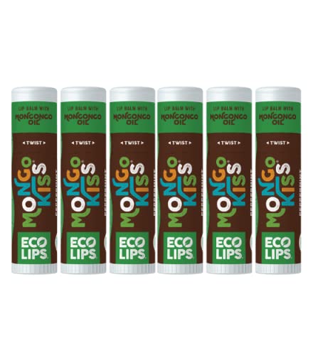 LIP BALM Mongo Kiss 6-Pack (6 tubes) by Eco Lips 100% Organic Beeswax & Cocoa Butter Lip Care with Organic Mongongo Oil - Soothe & Moisturize Dry & Cracked Lips - Made in USA. (Peppermint)-Velvo Beauty