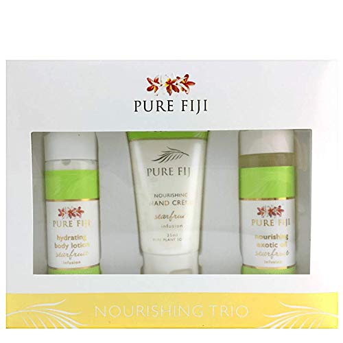 Pure Fiji Nourishing Trio, Ideal Spa Bath Gift Set for Women - Travel Kit - Includes Exotic Body Oil , Hydrating Body Lotion For Women and Nourishing Hand Cream, Starfruit Scent-Velvo Beauty