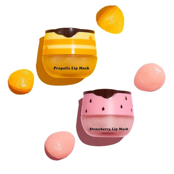 3Pcs Lip Balm Honey Pot, Lip Mask Overnight Lip Balm Hydrating Prevention Dry and Crack Lip Scrubs Exfoliator Lip Wrinkle Care, Beeswax with Vitamin E (3Pcs Honey&Strawberry&Watermelon)-Velvo Beauty
