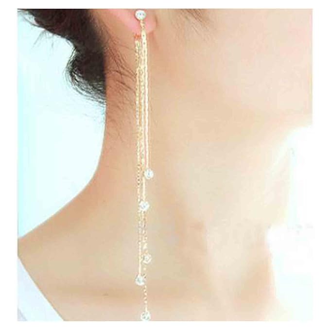 Boho Cz Tassel Chain Earrings Gold Drop Crystal Earrings Long Chain Dangle Earrings Rhinestone Linear Chain Earrings Sparkle Crystal Wedding Earrings Jewelry for Women and Girls-Velvo Beauty