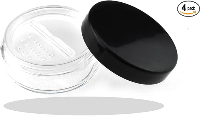 HAHIYO 4pcs 10ml/0.34oz Plastic Empty Travel Compact Case Makeup Cosmetic Jar Refillable Powder Box No Leak Holder with Rotatable Sifter and Black Screw Lid-Velvo Beauty