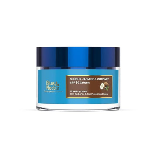 Blue Nectar Coconut Face Cream with SPF 30 Sunscreen for Men | Plant Based Oil Free Moisturizer for Face with Vitamin E |Sunscreen for Oily, Dry & Sensitive Skin (16 Herbs, 1.76 FlOz)-Velvo Beauty