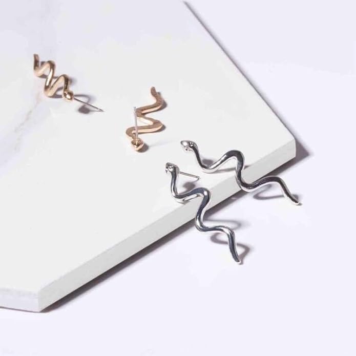 Vintage Snake Dangle Earrings Punk Snake Drop Earrings Gold Snake Stud Earrings Boho Serpent Earrings Jewelry for Women (Gold)-Velvo Beauty