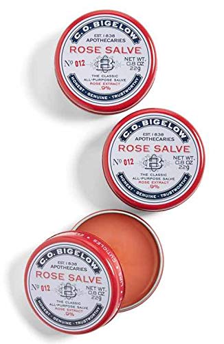 C.O. Bigelow All Purpose Salve Lip Balm Tins, Rose Salve Pack of 3 for Chapped Lips & Dry Skin - Moisturizing Lip, Cuticle 0.8 oz each-Velvo Beauty