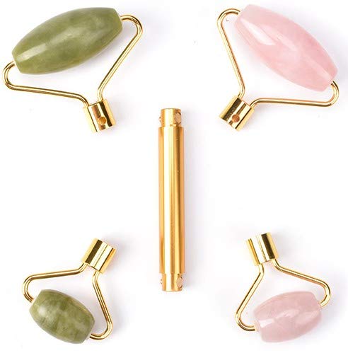 Jade Rose Quartz Roller Kit with 3 Changeable Heads | Face Facial Roller-Velvo Beauty