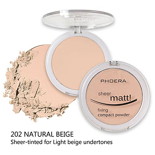 AQUAPURITY - PHOERA Sheer Matte Fixing Powder Makeup Base Fixer Setting Powder Foundation Fixing Compact Pressed Powder Long Lasting Make Up Fixer Skin Vitamin E Beauty Blender (202 Natural Beige…)-Velvo Beauty