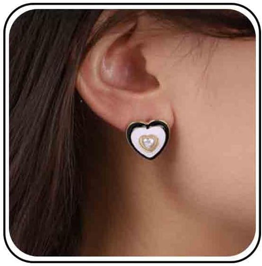 Vintage Pearl Heart Stud Earrings Enamel Heart Earrings Heart Love Earrings White Minimal Earrings Jewelry for Women-Velvo Beauty