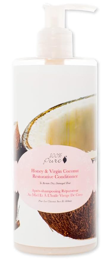 100% PURE Honey & Virgin Coconut Restorative Conditioner Moisturizer & Repair Replenishing Nutrient Boost for Dry Damaged Hair, Promotes Healthy Growth for Women & Men - Sulfate Free - 13 Fl Oz-Velvo Beauty