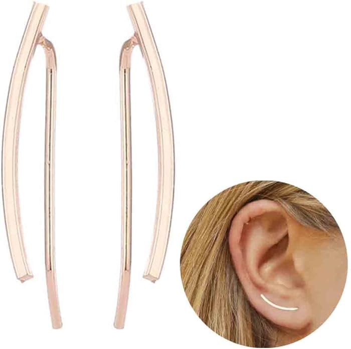 Boho Bar Ear Climber Earrings Gold Stick Studs Earrings Bar Ear Crawler Earrings Geometric Minimalist Earrings Jewelry for Women and Girls-Velvo Beauty