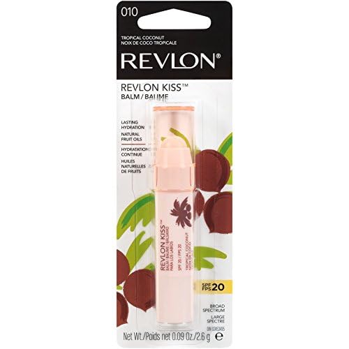 Revlon Lip Balm, Kiss Tinted Lip Balm, Face Makeup with Lasting Hydration, SPF 20, Infused with Natural Fruit Oils, 010 Tropical Coconut, 0.09 Oz-Velvo Beauty