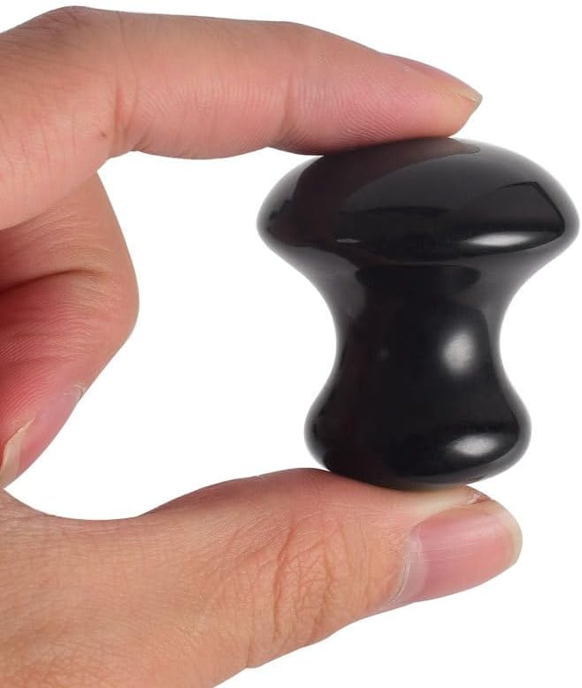 1 Pc Mushroom Jade Gua Sha Facial Tools, Jade Roller Guasha Massage Black Jade Stone Mushroom Shaped Face Lift Remove Wrinkles Massager for Women Spa, Gua Sha Massage Knobs for Body Relaxing-Velvo Beauty