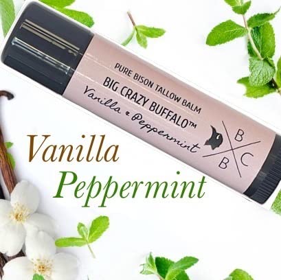 Pure Bison Tallow Lip Balm, Vanilla & Peppermint, (5 pack) - Moisturizing, Non-Habit Forming, Hydrating-Velvo Beauty