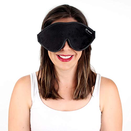 Dream Essentials - Escape 3D Sleep Mask, Earplugs and Carry Pouch Set, Molded Eye Shade for Men and Women, Contoured, Nose Bridge, Light Block, Memory Foam, Gift Set, Travel, Yoga, Blindfold - Black-Velvo Beauty