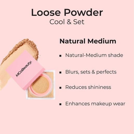 MCoBeauty Loose Powder Cool & Set - Natural Medium, Finely Milled Water-Based Setting Powder, Vegan, Cruelty Free Cosmetics-Velvo Beauty